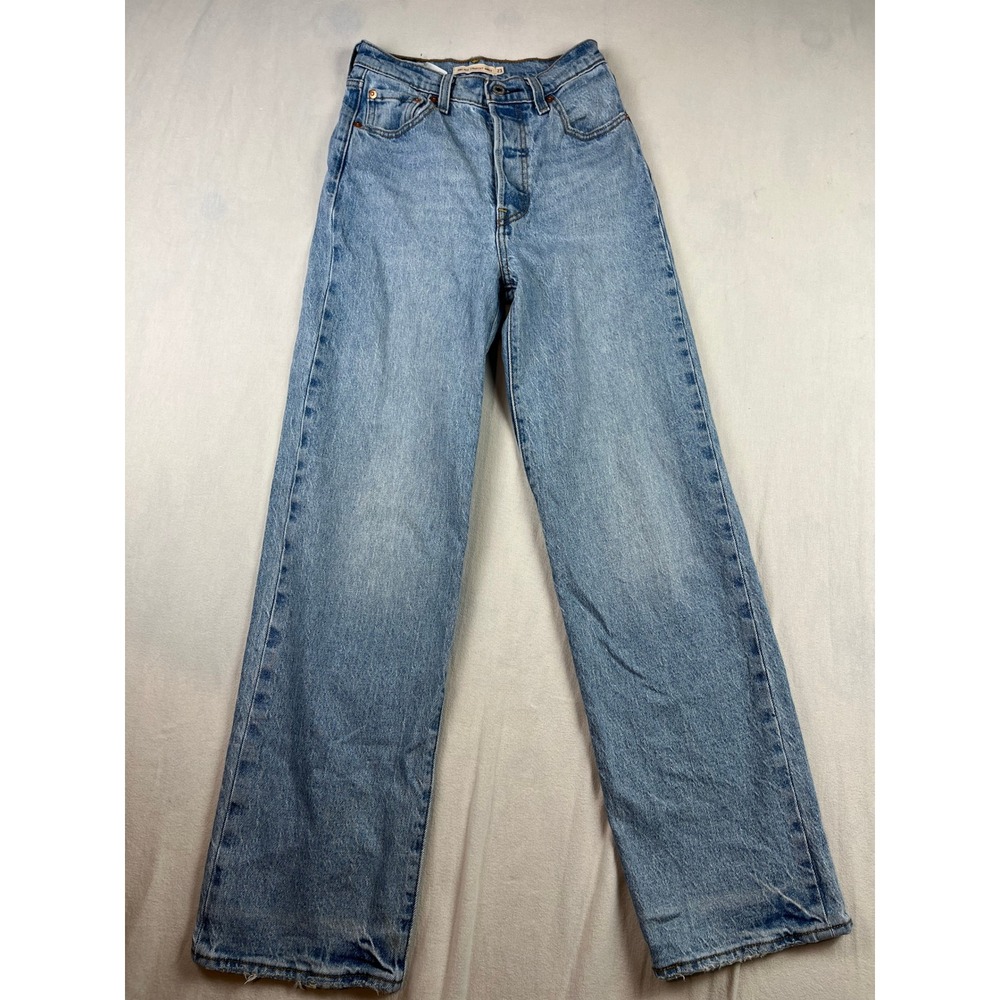 Levis Premium Ribcage Straight Ankle Jeans Light Wash Blue 23 High Rise Denim - Picture 2 of 10